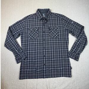 Kuhl Men's Med Outdoor Hiking Plaid Gray Black Long Sleeve Work Casual Shirt